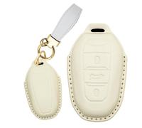 Rondrive Coque de clé intelligente compatible avec Peugeot 508 2008 3008 5008 - Coque de clé de voiture en cuir faite à la main pour Citroën C3 C5 C4 DS5 DS3 DS7 - Blanc cassé