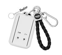 Rondrive Coque de protection en TPU pour clé de voiture - Compatible avec Mazda 6e EZ-60 2025 2026, 4 boutons - Bord argenté - Décoration de clé de voiture - Blanc