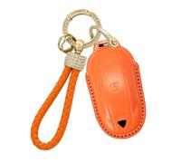 Rondrive Coque de protection pour clé de voiture compatible avec Tesla Model X 2017-2026, en cuir, modèle X, avec porte-clés, orange