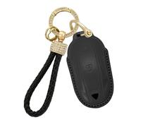 Rondrive Coque de protection pour clé de voiture compatible avec Tesla Model X 2017-2026, en cuir, modèle X, avec porte-clés, noir