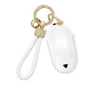 Rondrive Coque de protection pour clé de voiture compatible avec Tesla Model X 2017-2026, en cuir, modèle X, avec porte-clés, blanc