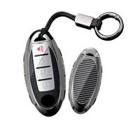 Rondrive Coque de protection pour clé de voiture en métal et silicone avec texture carbone compatible avec Nissan Rogue Sentra Altima Pathfinder Versa Frontier