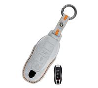 Rondrive Coque pour e voiture en cuir fait main compatible avec Porsche Panamera Boxster Cayman Carrera Macan 918 Spyder 2014 et plus, porte-clé pour homme et femme, gris clair-A
