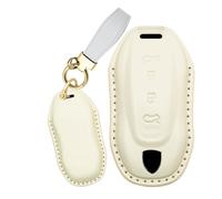 Rondrive Étui de protection en cuir pour clé de voiture compatible avec Macan EV 2024 2025 2026 Cayenne EV - Blanc cassé