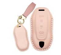 Rondrive Étui de protection en cuir pour clé de voiture compatible avec Macan EV 2024 2025 2026 Cayenne EV - Rose pastel