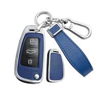 Rondrive Housse à rabat pour e voiture Compatible avec Audi A1 A3 A4 A6 A8 Q2 Q3 Sportback Q5 Q7 S3 S6 RS3 RS6 R8 TT TTS Métal Cuir Coque pour e voiture Porte ccessoire Argent Bleu