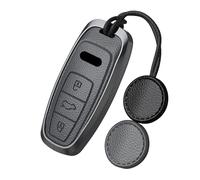 Rondrive Housse de Porte-clés Compatible avec Audi Q3 SUV 2026 A3 S3 RS3 A6 S6 A7 A8 Q7 SQ7 Q8 SQ8 RSQ8 SQ8 e-tron 2022-up, Coque de e Voiture en Métal et Cuir, Gris Foncé