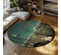 Ronds de Promenade en forêt au Clair de Lune Tapis 80cm Lavable en Machine Doux à Poils Ras léger Cercle Tapis de Sol pour Coin de cheminée à l intérieur Chambre des Filles à Haut