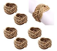 Ronds de Serviette Tressés Naturels - Lot de 6 Porte-Serviettes Rustiques Décoratifs de Ferme pour Dîner de Vacances