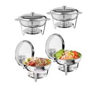 Ronds Réchaud à Buffet Avec Ensemble de Chauffe Plats Chafing Dish Buffet Set Lot 4 Chafing Dish 5 L Buffets Chauffants Acier Inoxydable Idéal Pour Fêtes Événements Mariages Dîners Noël et Camping
