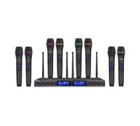 Rondson Récepteur UHF BE-180 avec 8 micros à main (520.1 - 546.5 MHz) Système UHF 8 canaux avec 8 micros pensé pour les usages intensifs et