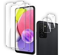 RONFUS Lot de 2 + 2 protections d'écran en verre trempé pour Samsung Galaxy A03S 5G avec protecteur d'objectif d'appareil photo, Ultra HD, dureté 9H, compatible avec coque