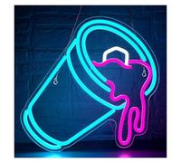 RONGCH Décor Mural Lumière Enseigne Lumineuse Néon Glaçons À Glace Lean Drink À Intensité Variable, Pour Café, Bar, Bubble Tea, Magasin De Desserts, Décoration Murale 34.3cmx35cm
