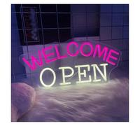 RONGCH Décor Mural Lumière Enseigne Lumineuse Néon Welcome Open À Intensité Variable USB Pour Bar, Salle De Jeux, Hôtel, Magasin, Décoration Murale De Fête, 40x19.1cm