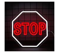 RONGCH Décor Mural Lumière Panneau Lumineux Néon STOP Intensité Variable, Alimentation USB, Pour Parking, Immeuble, Garage, Portail, Décoration Murale 39cmx39cm