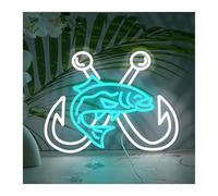 RONGCH Néon Enseignes lumineuses Decor Enseigne Au Néon Avec Hameçons Croisés, Intensité Variable, Décoration Murale Pour Magasin D'articles De Pêche, Yacht, Surprise Pour Père Et Garçon, 41x32cm