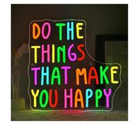 RONGCH Néon Enseignes lumineuses Decor Enseigne Au Néon Do The Things That Make You Happy Lumière Inspirante Et Joyeuse Intensité Variable Pour Mur Étagère Anniversaire Décoration 32cmx32cm