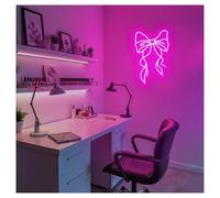 RONGCH Néon Enseignes lumineuses Decor Enseigne Lumineuse Au Néon Rose Avec Nœud Papillon, Idéale Pour Magasin De Fleurs, Studio Chambre À Coucher, Décoration Murale Personnalisée 28cmx43cm(C)
