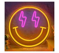 RONGCH Néon Enseignes lumineuses Decor Enseigne Lumineuse En Forme De Smiley, Intensité Variable, Alimentée Par USB, Pour Chambre De Fille, Fête D'anniversaire, Décoration Murale, 29cmx29cm