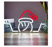 RONGCH Néon Enseignes lumineuses Decor Enseigne Lumineuse Humoristique De Noël Représentant Un Chapeau De Père Noël Haussant Les Épaules, Pour Chambre À Coucher, Maison, Caverne, Décoration 34.5x20cm