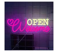 RONGCH Néon Enseignes lumineuses Decor Enseigne Lumineuse LED Open Welcome À Fixer Au Mur, Éclairage Pour Boutiques, Bars, Salons Et Hôtels, Décoration D'entreprise 40x14cm