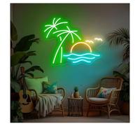 RONGCH Néon Enseignes lumineuses Decor Lumières Néon Coucher De Soleil Sur La Plage, Luminosité Réglable, Idéales Pour Les Studios, Les Fêtes D'été, Décoration Murale, 35cmx43cm(UNE)