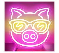 RONGCH Néon Enseignes lumineuses Decor Lunettes De Soleil Cochon Néon, Lampe À Intensité Variable, Alimentée Par USB, Pour Salle Jeux, Décoration Murale Fête D'anniversaire, 27.5cm×30cm