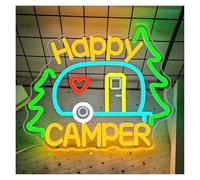 RONGCH Néon Enseignes lumineuses Decor Panneau Néon Happy Camper Décoration Murale Lumière Lampe D'ambiance À Intensité Variable Convient Pour La Zone De Tente De Camping-car 32.5cmx27cm
