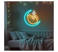 RONGCH Néon Enseignes lumineuses Decor Panneau Néon USB En Forme De Chat Allongé Sur La Lune, Joli Chat, Pour Décoration Murale De Studio Ou De Chambre À Coucher 45cmx45cm(Ré)