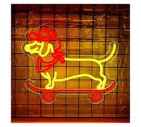 RONGCH Néon Enseignes lumineuses Decor Teckel Skateboard Enseigne Néon Chapeau De Cowboy Chien Mignon Lumière Dimmable Pour Animalerie Chambre Fête Décoration Murale 35cmx29cm