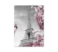 RONGCH Tableau Déco Nature Affiches Murales Minimalistes sur Toile Représentant Un Château, Une Ville, Bâtiment, Fleur, Paris, France, Rose Et Noir, pour Décoration De Salon(B,30x40cm)
