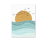 RONGCH Tableau Déco Nature Affiches Murales Minimalistes sur Toile Représentant Une Baleine, Mouette, Un Soleil, Lune, Plage, des Vagues, pour Décoration De Salon Ou Maison(E,40X50cm)