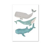 RONGCH Tableau Déco Nature Affiches Murales Minimalistes sur Toile Représentant Une Baleine, Mouette, Un Soleil, Lune, Plage, des Vagues, pour Décoration De Salon Ou Maison(G,30x40cm)