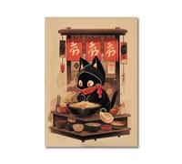 RONGCH Tableau Déco Nature Toile Imprimée De Chat Ramen Japonais Kawaii Peintures Décor De Maison Nouilles Nourriture Affiche d'art Mural Décoration De Salle De Cuisine(I,30x45cm)