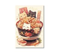 RONGCH Tableau Déco Nature Toile Imprimée De Chat Ramen Japonais Kawaii Peintures Décor De Maison Nouilles Nourriture Affiche d'art Mural Décoration De Salle De Cuisine(J,30x45cm)