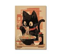 RONGCH Tableau Déco Nature Toile Imprimée De Chat Ramen Japonais Kawaii Peintures Décor De Maison Nouilles Nourriture Affiche d'art Mural Décoration De Salle De Cuisine(G,40x60cm)