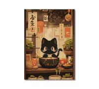 RONGCH Tableau Déco Nature Toile Imprimée De Chat Ramen Japonais Kawaii Peintures Décor De Maison Nouilles Nourriture Affiche d'art Mural Décoration De Salle De Cuisine(H,30x40cm)