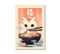 RONGCH Tableau Déco Nature Toile Imprimée De Chat Ramen Japonais Kawaii Peintures Décor De Maison Nouilles Nourriture Affiche d'art Mural Décoration De Salle De Cuisine(L,30x45cm)