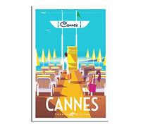 RONGCHENG Affiche de voyage vintage Cannes France - Art sur toile - Décoration murale - Poster imprimé - Peinture cadeau