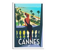 RONGCHENG Affiche de voyage vintage Cannes France Vacances Fille Art sur toile Décoration murale Poster Peinture Cadeau
