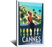 RONGCHENG Affiche de voyage vintage Cannes France Vacances Fille Art sur toile Décoration murale Poster Peinture Cadeau