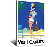 RONGCHENG Affiche de voyage vintage Cannes Girl - Art sur toile - Décoration murale - Poster imprimé - Peinture cadeau