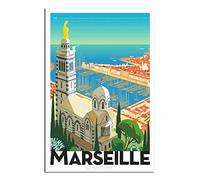 RONGCHENG Affiche de voyage vintage du port de Marseille - Art sur toile - Décoration murale - Poster imprimé - Peinture cadeau
