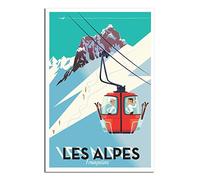 RONGCHENG Affiche de voyage vintage en forme de voiture de ski des Alpes sur toile - Décoration murale - Poster imprimé - Peinture cadeau