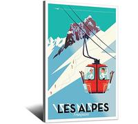 RONGCHENG Affiche de voyage vintage en forme de voiture de ski des Alpes sur toile - Décoration murale - Poster imprimé - Peinture cadeau