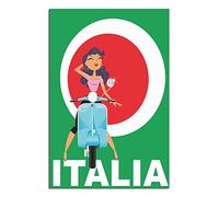 RONGCHENG Affiche de voyage vintage en Italie, motif moto fille, art sur toile, décoration murale, poster imprimé, peinture cadeau