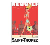 RONGCHENG Affiche de voyage vintage Saint-Tropez - Décoration murale - Motif fille
