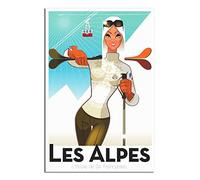 RONGCHENG Affiche de voyage vintage sur toile pour décoration murale de chambre Motif Alpes Skiing France