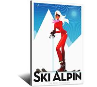 RONGCHENG Affiche de voyage vintage sur toile représentant une fille du ski des Alpes françaises - Décoration murale - Poster imprimé - Peinture cadeau