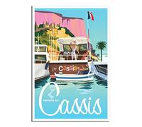 RONGCHENG Cassis France Yacht Girl Affiche de voyage vintage sur toile Art Home Room Décoration murale Poster Impression Peinture Cadeau